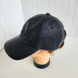 A New Day Fitted Faux Leather Hat Black One Size Te Textured 6 Panel Blank